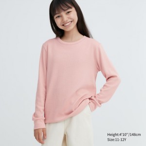 Undershirts Dziecięce Uniqlo HEATTECH Cotton Waffle T-Shirt (Extra Warm) Różowe,Uniqlo Polska | T909478