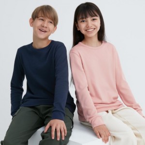 Undershirts Dziecięce Uniqlo HEATTECH Cotton Waffle T-Shirt (Extra Warm) Granatowe,Uniqlo Polska | E157297
