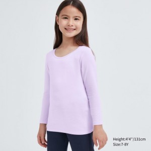 Undershirts Dziecięce Uniqlo HEATTECH Scoop Neck Long-Sleeve T-Shirt Głęboka Fioletowe,Uniqlo Polska | A755452