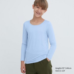 Undershirts Dziecięce Uniqlo HEATTECH Scoop Neck Long-Sleeve T-Shirt Głęboka Niebieskie,Uniqlo Polska | D371103