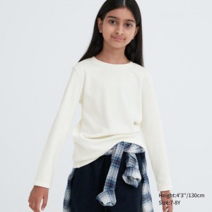 Undershirts Dziecięce Uniqlo HEATTECH Ultra Warm Crew Neck T-Shirt Białe,Uniqlo Polska | R740366