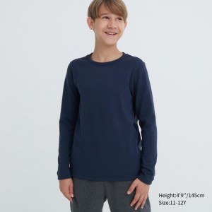 Undershirts Dziecięce Uniqlo HEATTECH Ultra Warm Crew Neck T-Shirt Granatowe,Uniqlo Polska | L951679