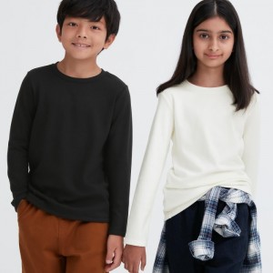 Undershirts Dziecięce Uniqlo HEATTECH Ultra Warm Crew Neck T-Shirt Czarne,Uniqlo Polska | Y811543