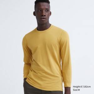 Undershirts Męskie Uniqlo HEATTECH Cotton Crew Neck Long-Sleeve T-Shirt (Extra Warm) Żółte,Uniqlo Polska | W532956