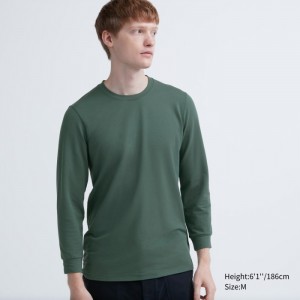 Undershirts Męskie Uniqlo HEATTECH Cotton Crew Neck Long-Sleeve T-Shirt (Extra Warm) Oliwkowe,Uniqlo Polska | A017072