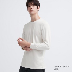 Undershirts Męskie Uniqlo HEATTECH Cotton Crew Neck Long-Sleeve T-Shirt (Extra Warm) Białe,Uniqlo Polska | J907761