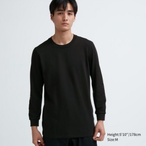 Undershirts Męskie Uniqlo HEATTECH Cotton Crew Neck Long-Sleeve T-Shirt (Extra Warm) Czarne,Uniqlo Polska | U117040