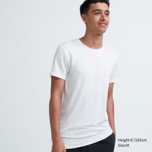 Undershirts Męskie Uniqlo HEATTECH Crew Neck Short-Sleeve T-Shirt Białe,Uniqlo Polska | R349055