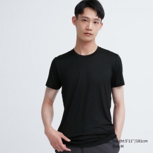 Undershirts Męskie Uniqlo HEATTECH Crew Neck Short-Sleeve T-Shirt Czarne,Uniqlo Polska | S503337