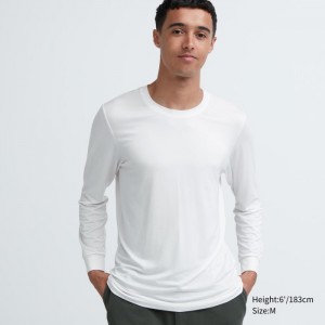 Undershirts Męskie Uniqlo HEATTECH Crew Neck Long-Sleeve T-Shirt Białe,Uniqlo Polska | S472802