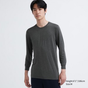 Undershirts Męskie Uniqlo HEATTECH Crew Neck Long-Sleeve T-Shirt Ciemny Szare,Uniqlo Polska | X036555
