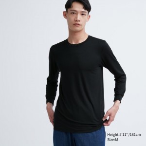 Undershirts Męskie Uniqlo HEATTECH Crew Neck Long-Sleeve T-Shirt Czarne,Uniqlo Polska | L537316