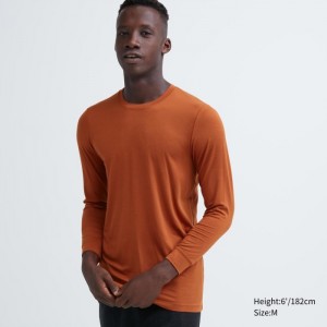 Undershirts Męskie Uniqlo HEATTECH Crew Neck Long-Sleeve T-Shirt Ciemny Pomarańczowe,Uniqlo Polska | K438984