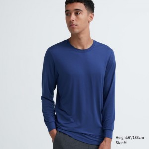 Undershirts Męskie Uniqlo HEATTECH Crew Neck Long-Sleeve T-Shirt Niebieskie,Uniqlo Polska | X073421