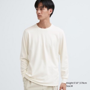 Undershirts Męskie Uniqlo HEATTECH Ultra Warm Crew Neck Long-Sleeve T-Shirt Białe,Uniqlo Polska | N692565