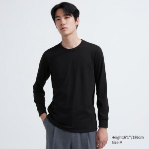 Undershirts Męskie Uniqlo HEATTECH Ultra Warm Crew Neck Long-Sleeve T-Shirt Czarne,Uniqlo Polska | O187612