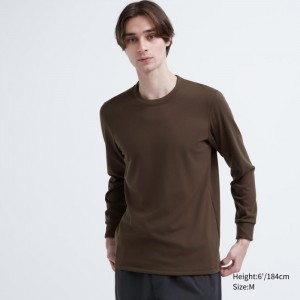 Undershirts Męskie Uniqlo HEATTECH Ultra Warm Crew Neck Long-Sleeve T-Shirt Ciemny Brązowe,Uniqlo Polska | M852533