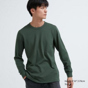 Undershirts Męskie Uniqlo HEATTECH Ultra Warm Crew Neck Long-Sleeve T-Shirt Ciemny Zielone,Uniqlo Polska | J712748